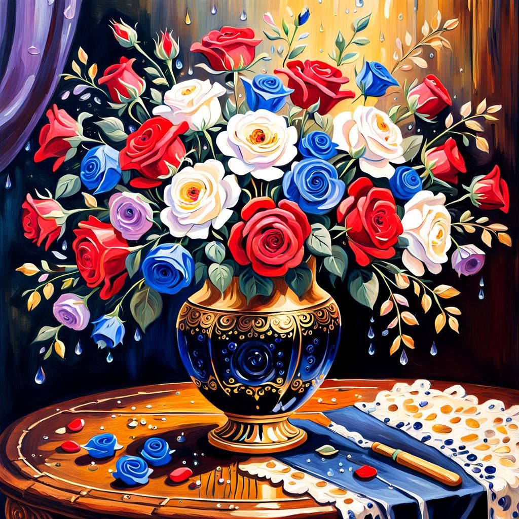 Floral Still Life Oil Painting in Impressionist Style