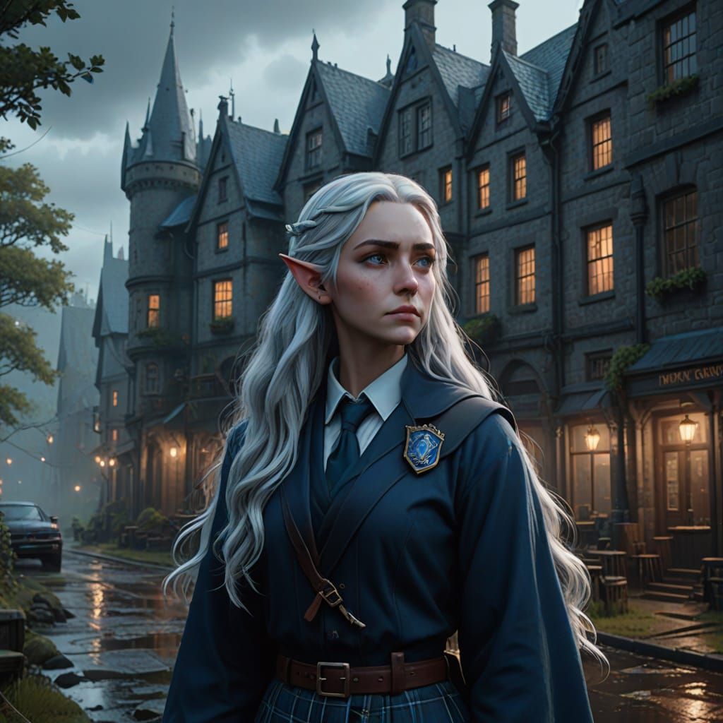Elegant Ravenclaw Elf in Hogwarts Splendor