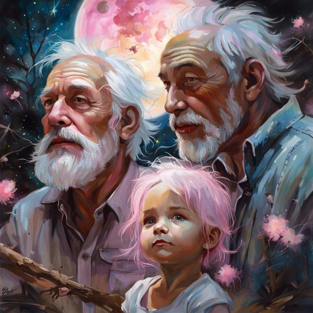 Generations Watch Children Play in Bioluminescent Yard