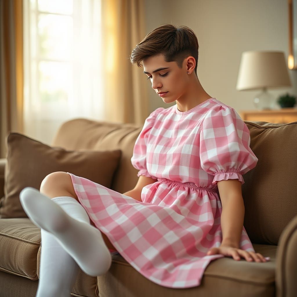 Young Man in Pink Dress: Ethereal Photographic Portrait