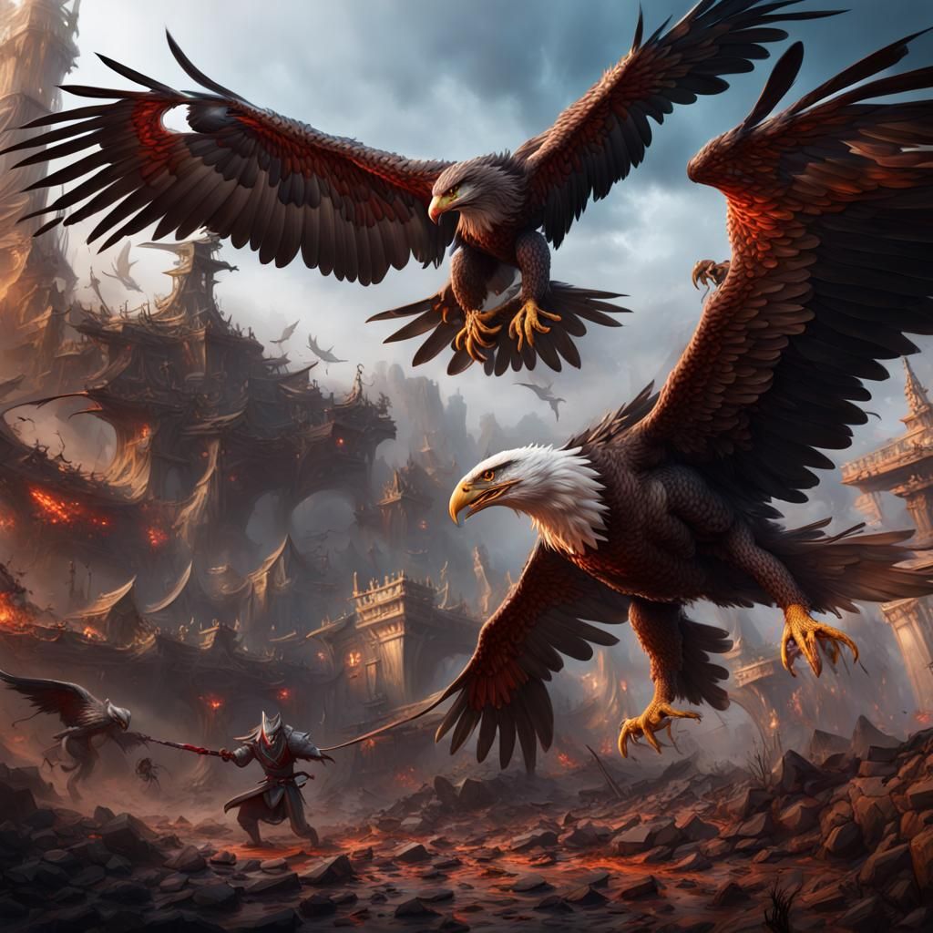 Epic Eagle Serpent Battle in Detailed Matte Painting