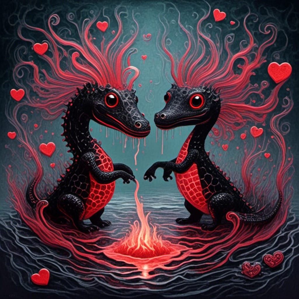 Romantic Lava Creatures Erupting Volcano of Love