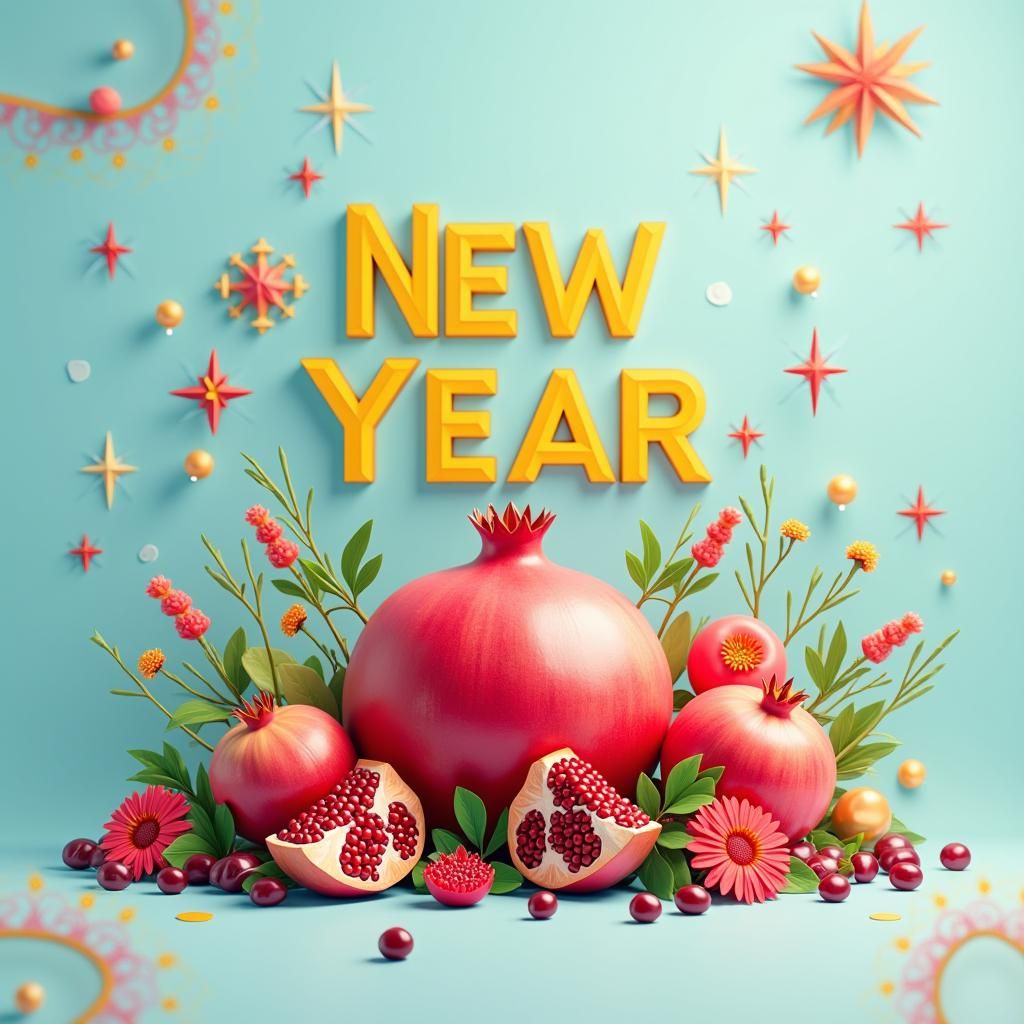 Festive Pomegranate Still Life in Anime Style