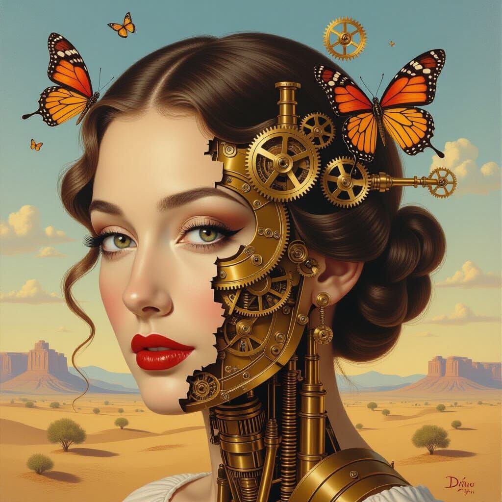 Surreal Clockwork Woman in Dalí-esque Style