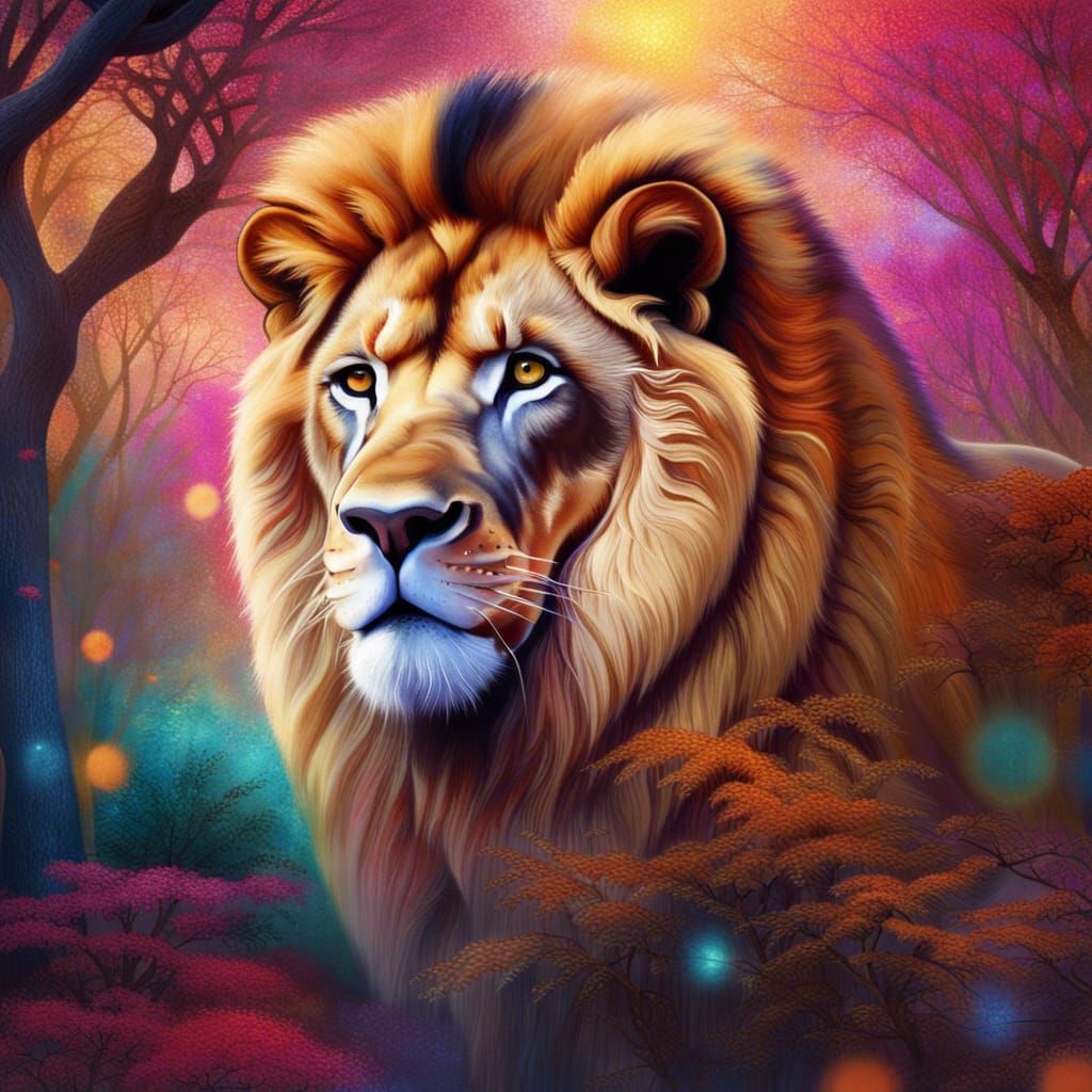 Hyper-Realistic African Lions in a Magical Field