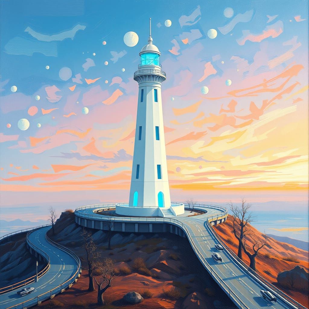 Dazzling Sci-Fi Lighthouse in a Futuristic Dawn