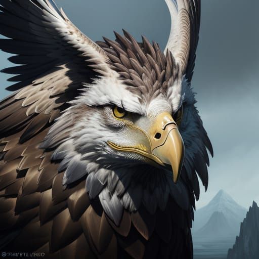 Eagle-Wolf Hybrid in Mountain Landscape