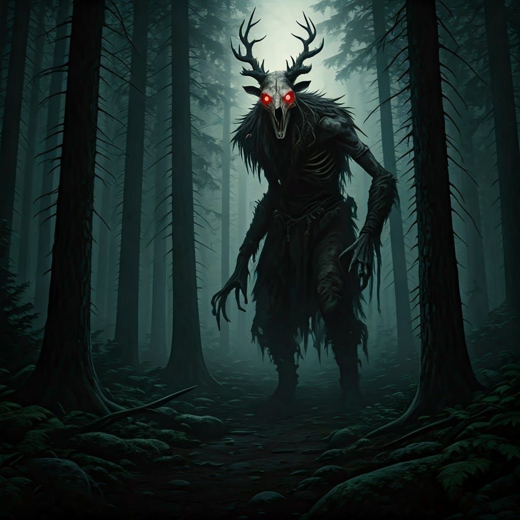 Eerie Wendigo Emerges from Misty Forest