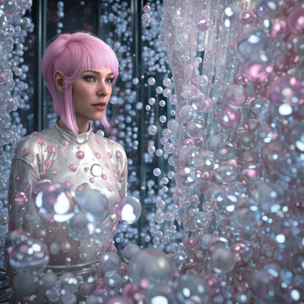 Pink-Haired Woman and Cherry Blossom Spheres