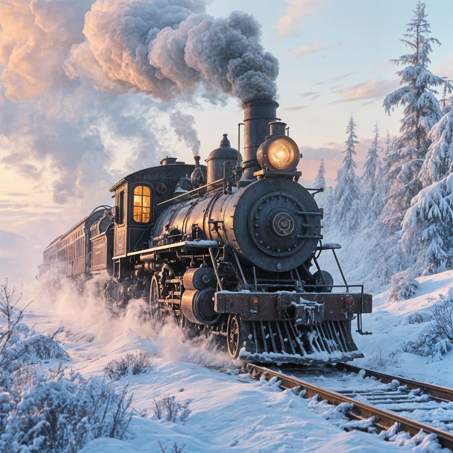 1880s Steam Train Journey Through Snowy Winter Landscape