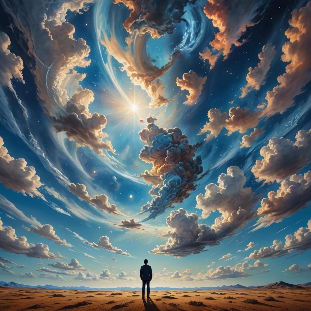 Surreal Person Gazing at Dreamlike Sky