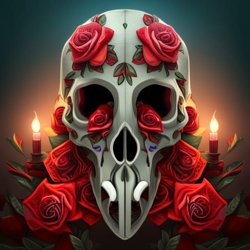 Animal Skull with Roses: Detailed Matte Painting