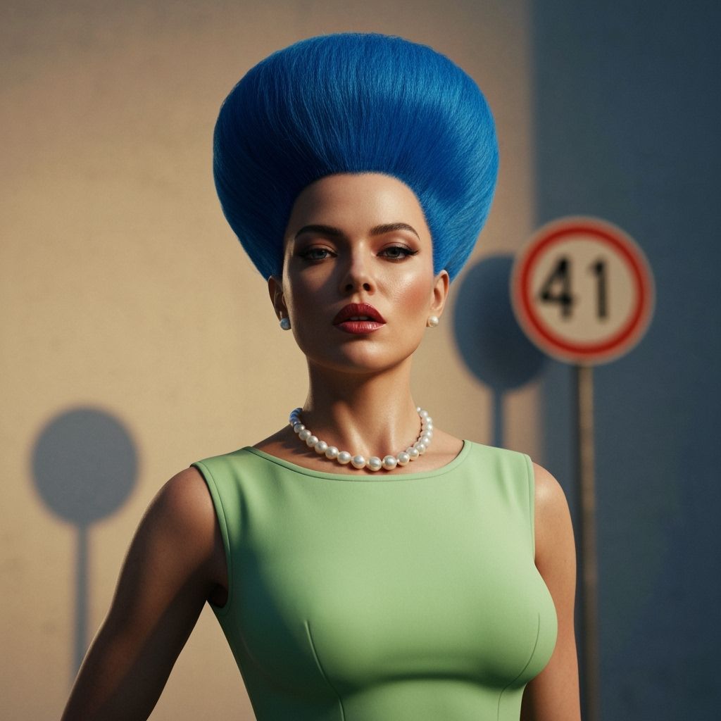 Woman in Light Green Dress with Blue Hairstyle