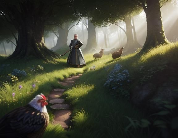 Hobbit Woman in Meadow: 3D Game Cinematic