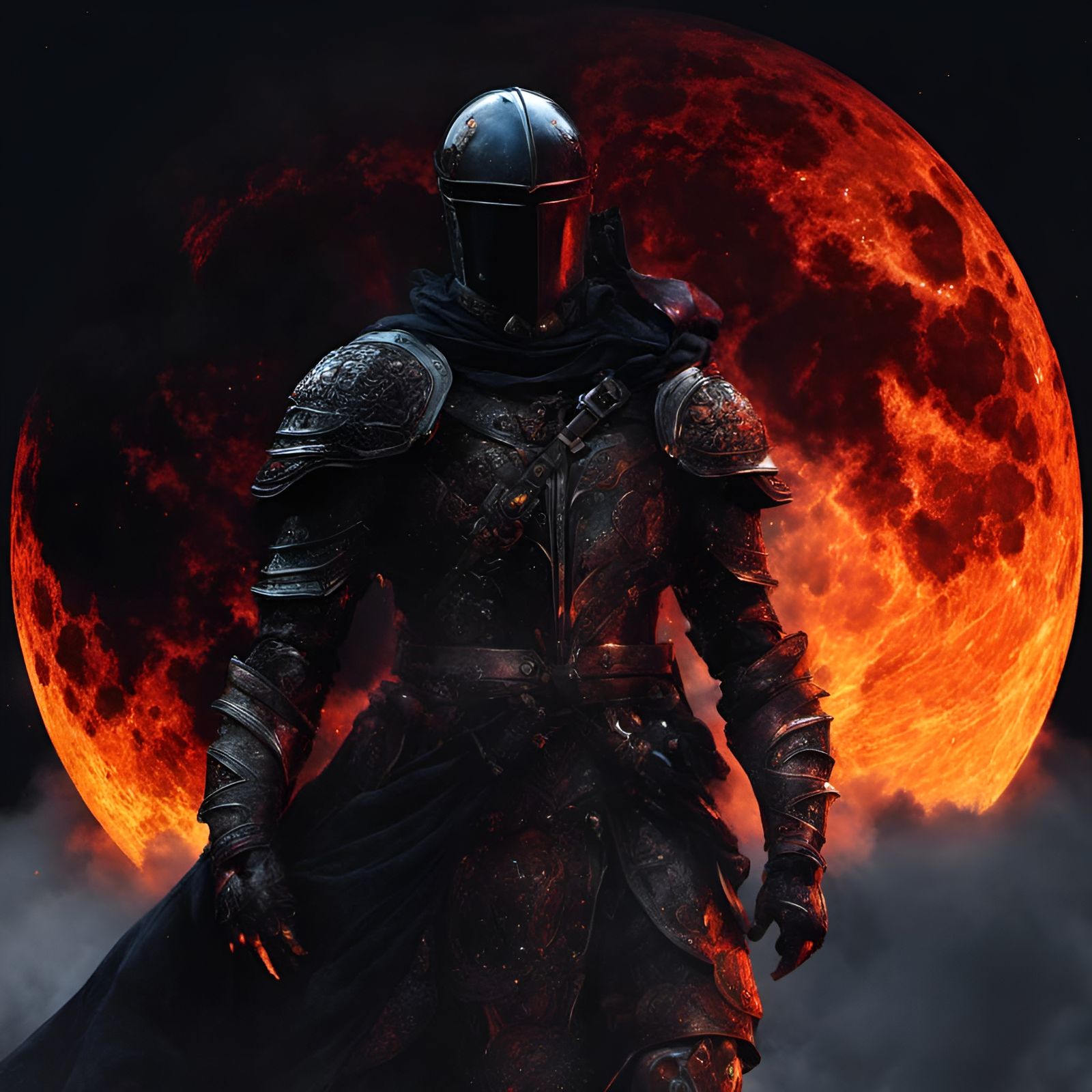 Black Knight and Blood Moon in Glitch Art Style