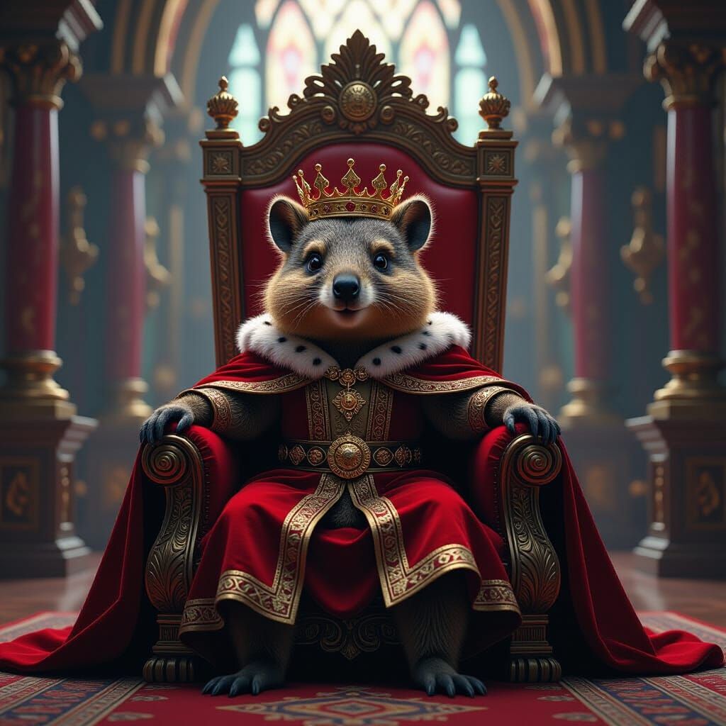 Quokka King on Grand Throne in Fantasy Realm