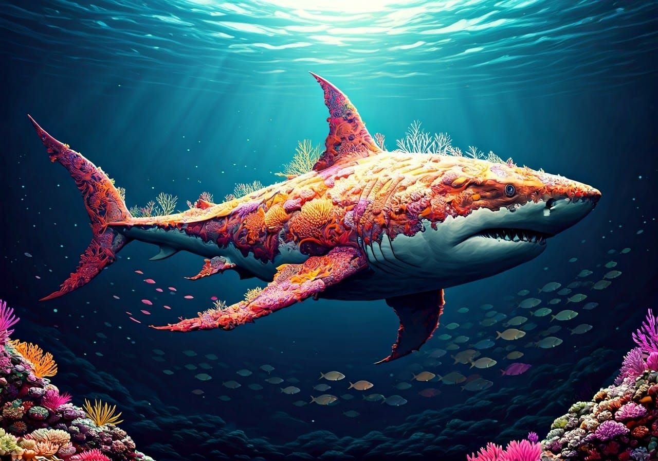 Coral Reef Shark Swimming in Deep Ocean