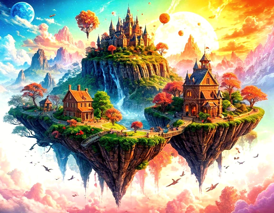 Vibrant Fantasy World on a Giant Red Stone