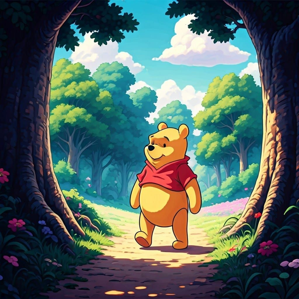Winnie the Pooh in Vibrant Hundred Acre Wood Manga Style