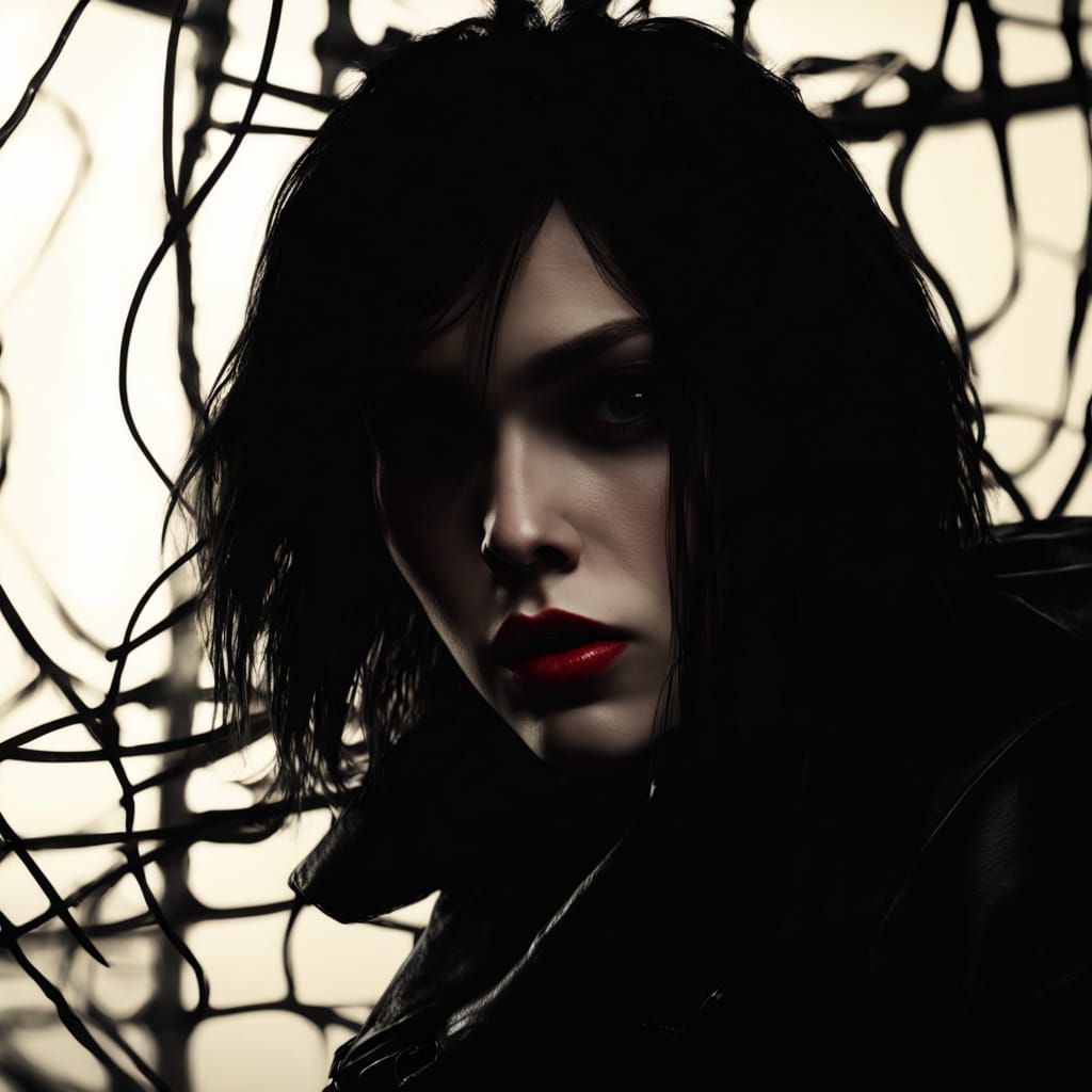 Cyberpunk Goth Model in Neon Noir Style