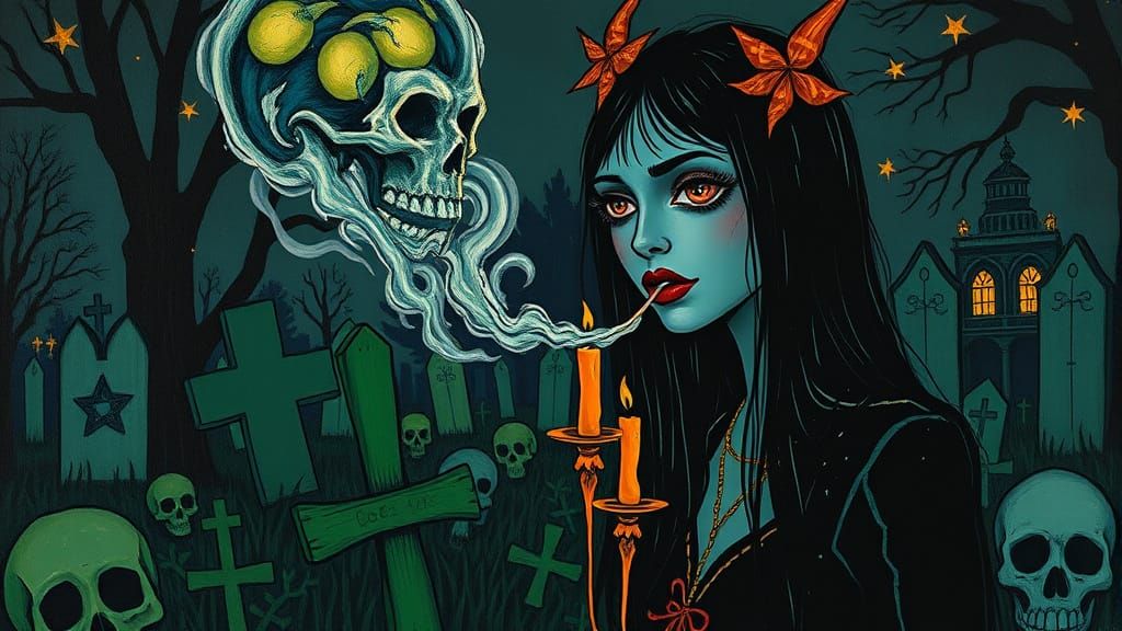 Goth Girl in Haunted New Orleans Cemetery at Night