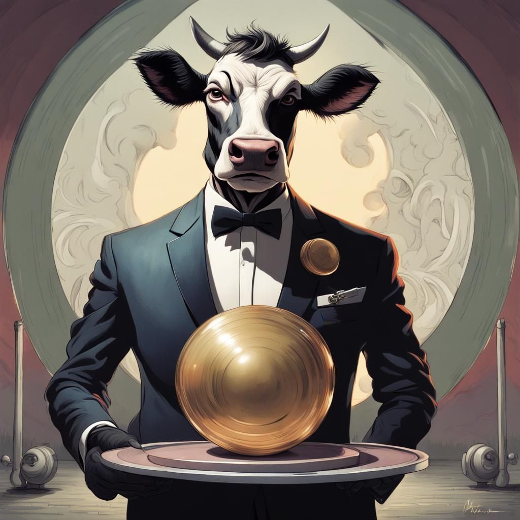 Anthropomorphic Cow as James Bond in 1920s Style