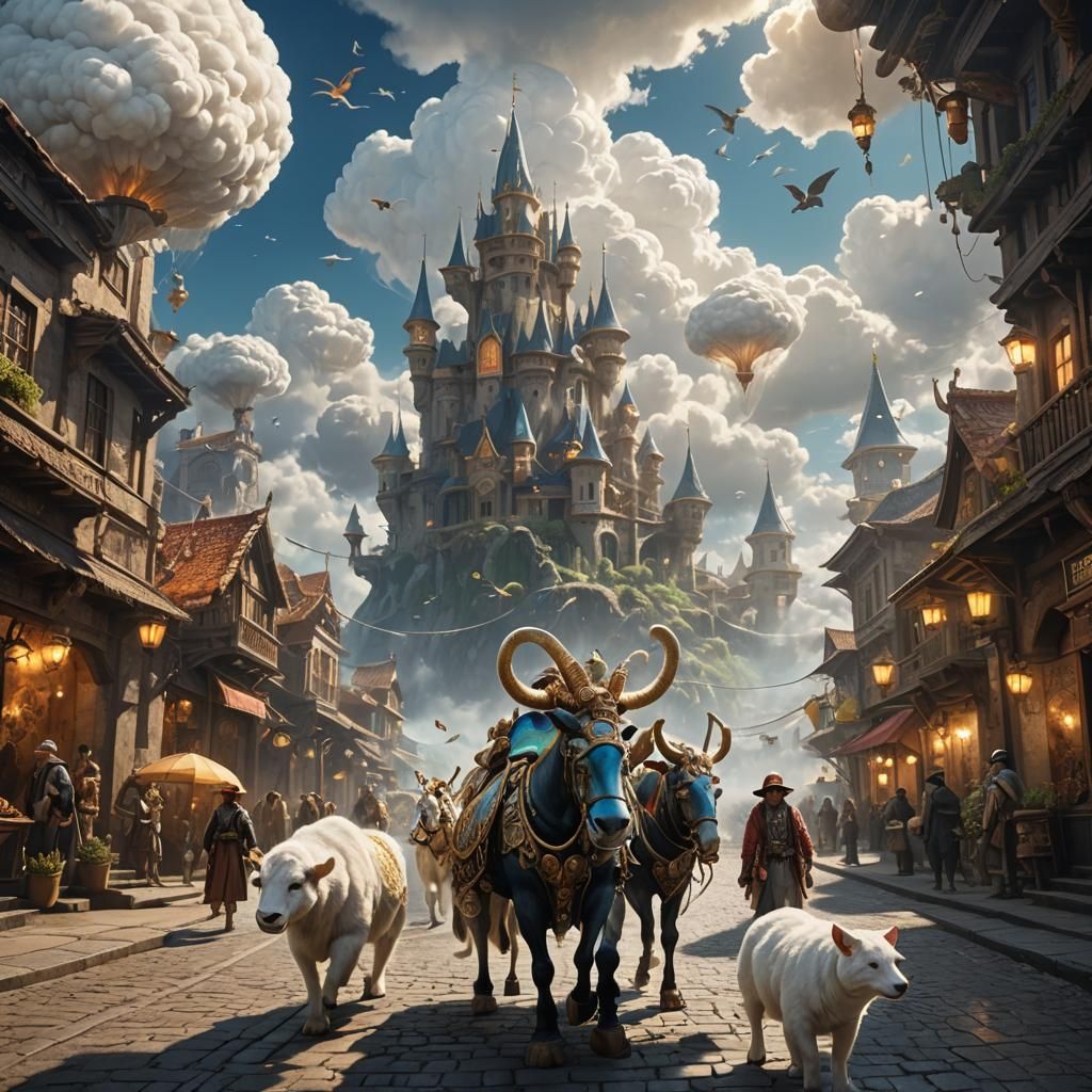 Ethereal Town Among Clouds, Fantasy Concept Art