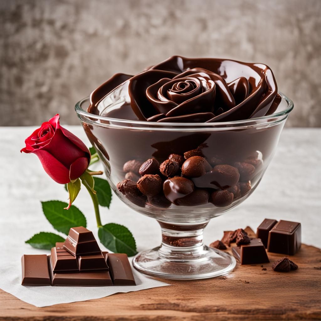 Glass Rose with Chocolate Bowl Still Life