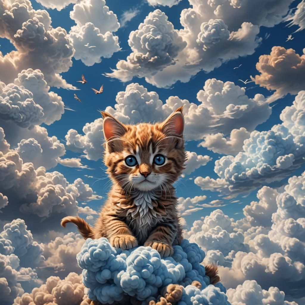 Cloud Kitten in Blue Sky: Digital Art
