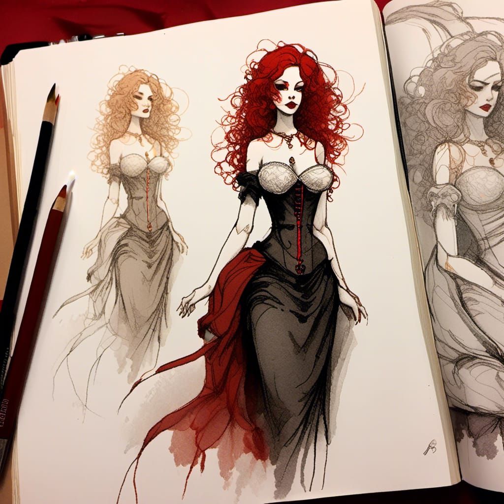 Vampire Woman Character Sheet in Sketchbook Style