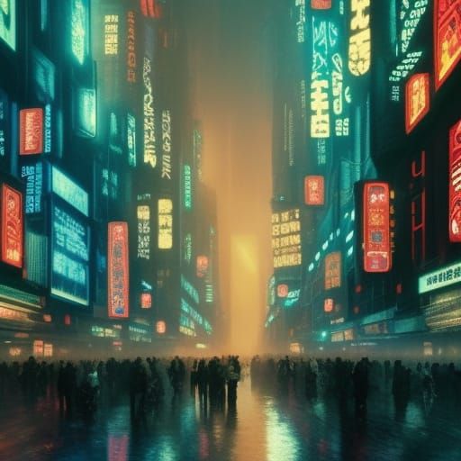 Dystopian Neon Streets in Blade Runner Style