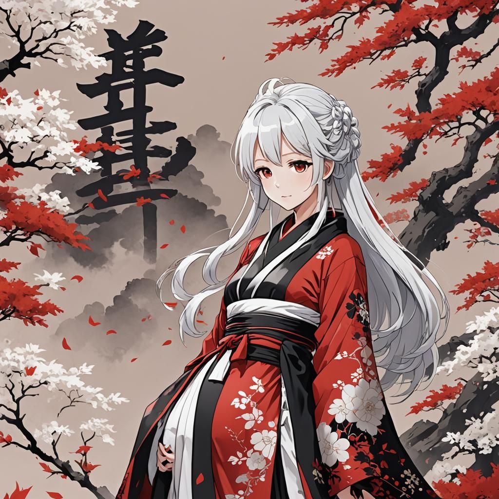 Pregnant Anime Character in Japanese Manga Style