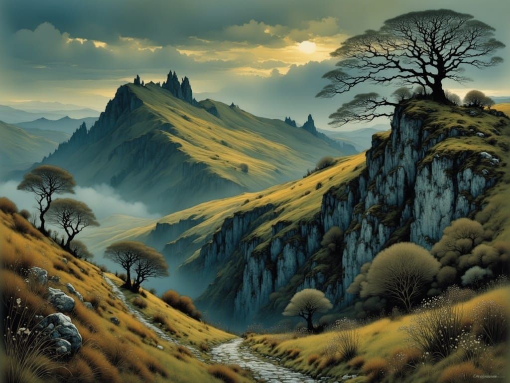 Misty Scottish Highlands with Ancient Stone Walls