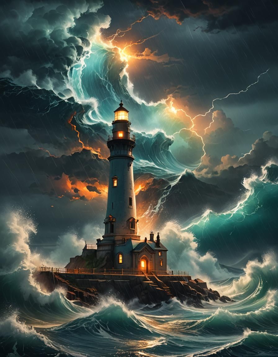 Lighthouse in Sea Storm: Dynamic Lighting Concept Art