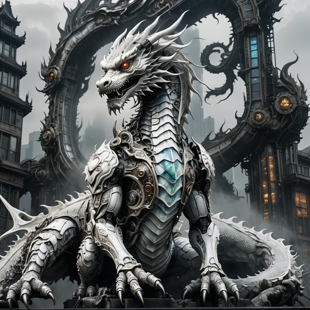 Biomechanical Dragon in Giger Style with Stained Glass