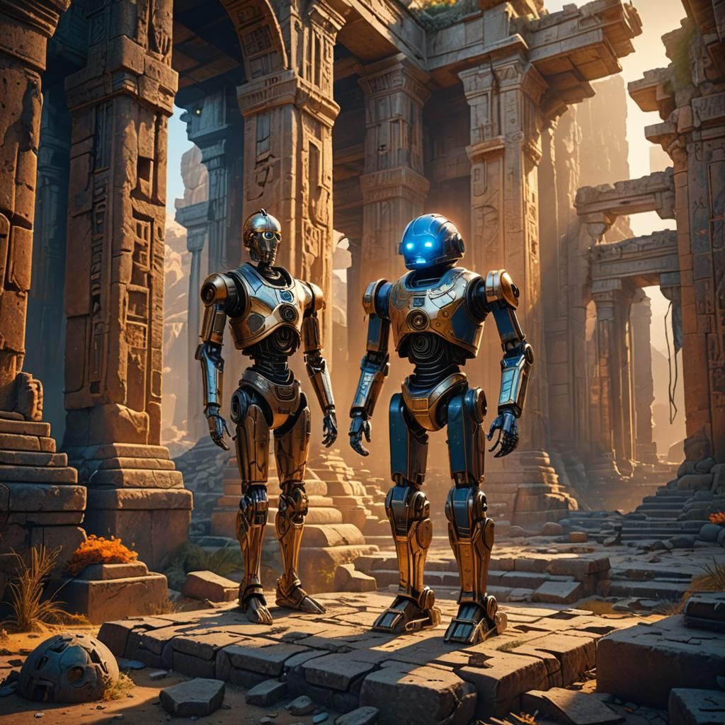 Droid Amidst Mystical Ruins in Fantasy Style