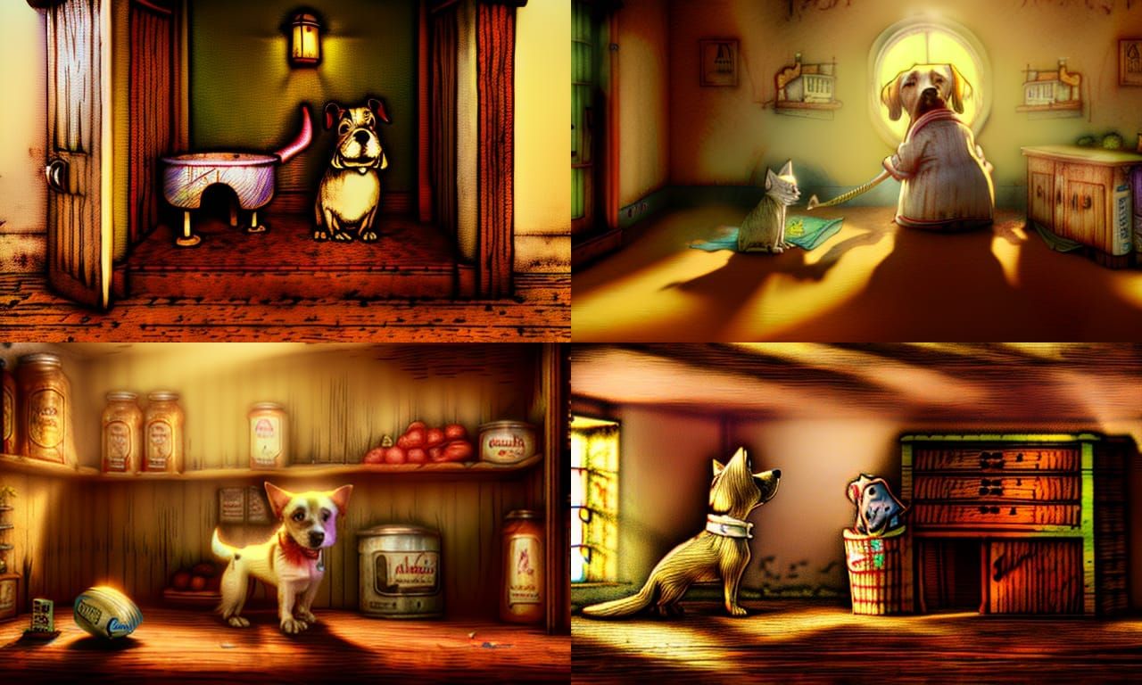 Surreal Woodcut of Old Mother Hubbard, Volumetric Lighting