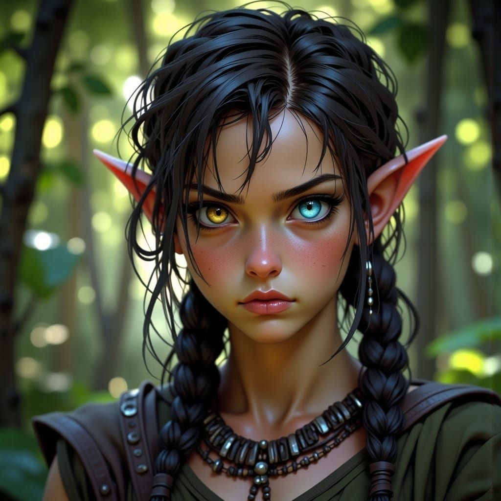 Beautiful Elf Ranger in Forest Sunlight