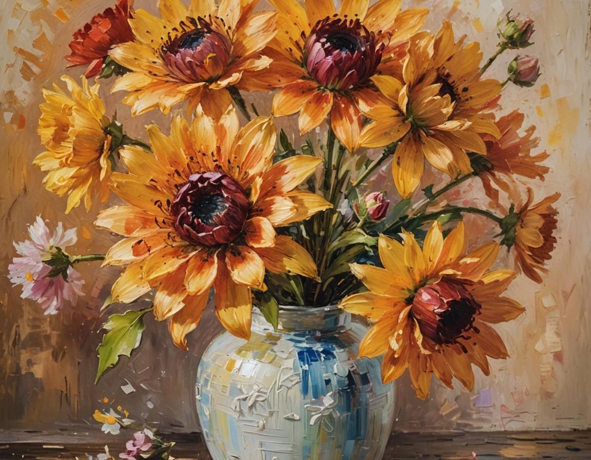 Impressionist Bouquet in Warm Light: Oil Painting