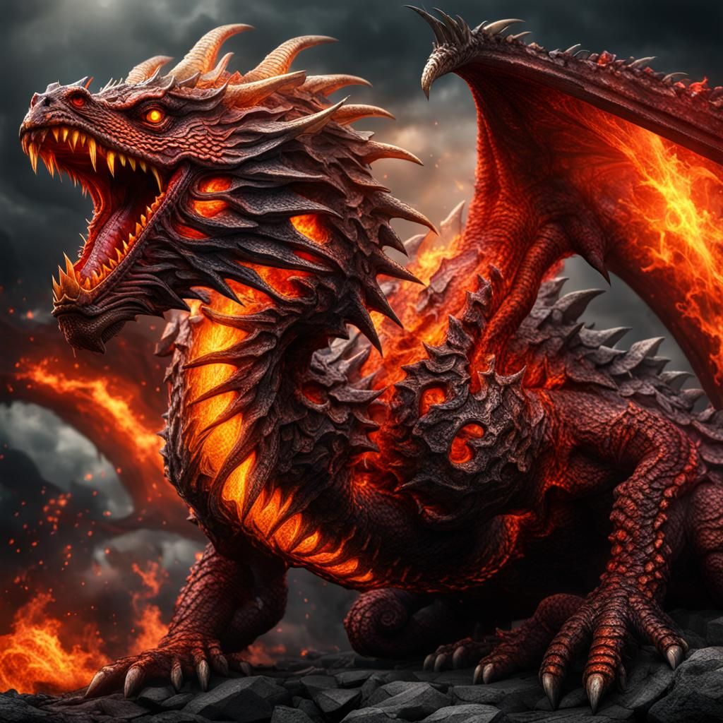 Hyperrealistic Magma Elemental Dragon in HDR