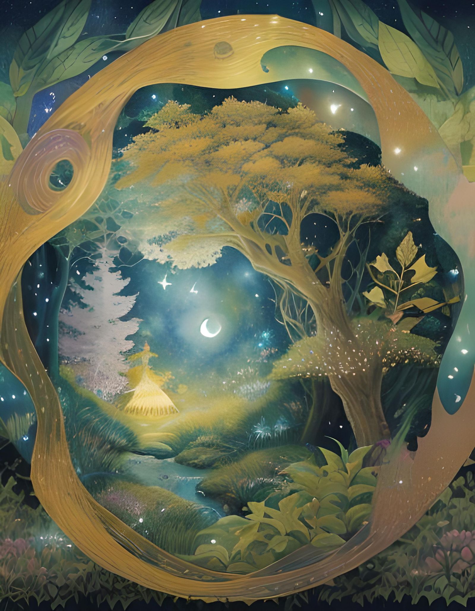 Firefly Fairies Dance: A Pointillist Watercolor Dream
