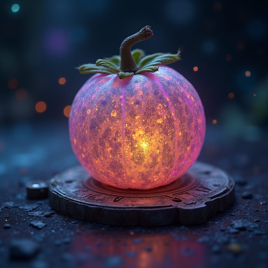 Luminous Cosmic Fruit in Hyperrealistic Style
