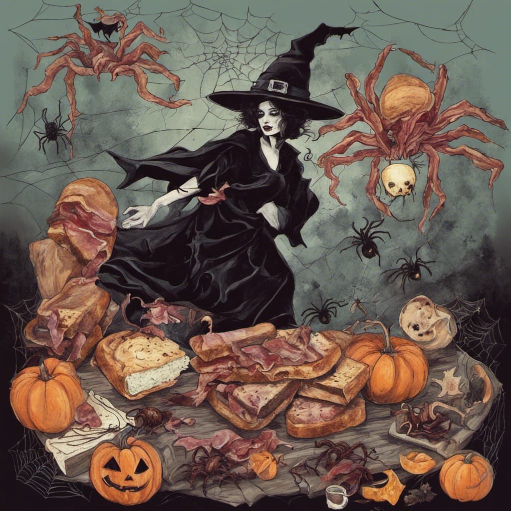 Spooky Halloween Witch Sandwich in Abstract Art