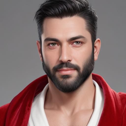 Handsome Man in Red Velvet Bathrobe Portrait