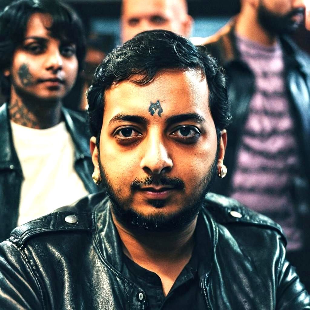 Biker Portrait with Tattoos in Cinematic Style