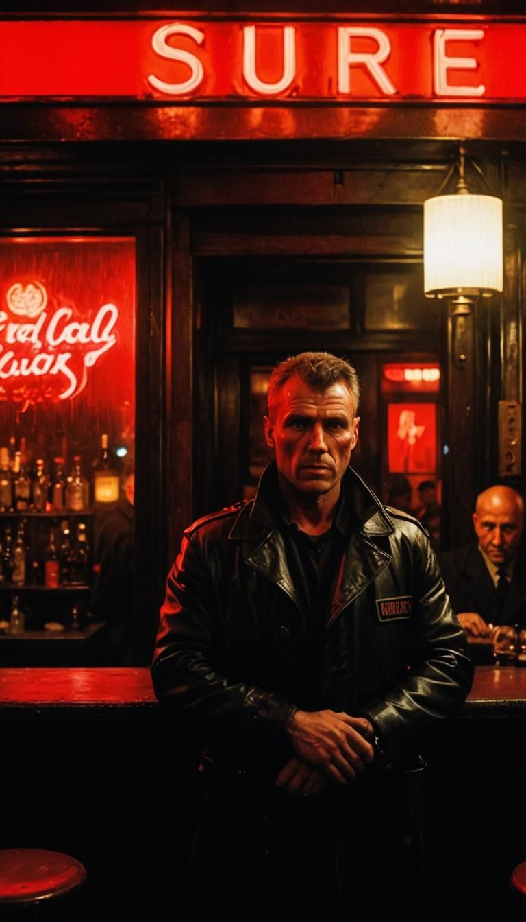 Doorman in Red Light District, Cyberpunk Style