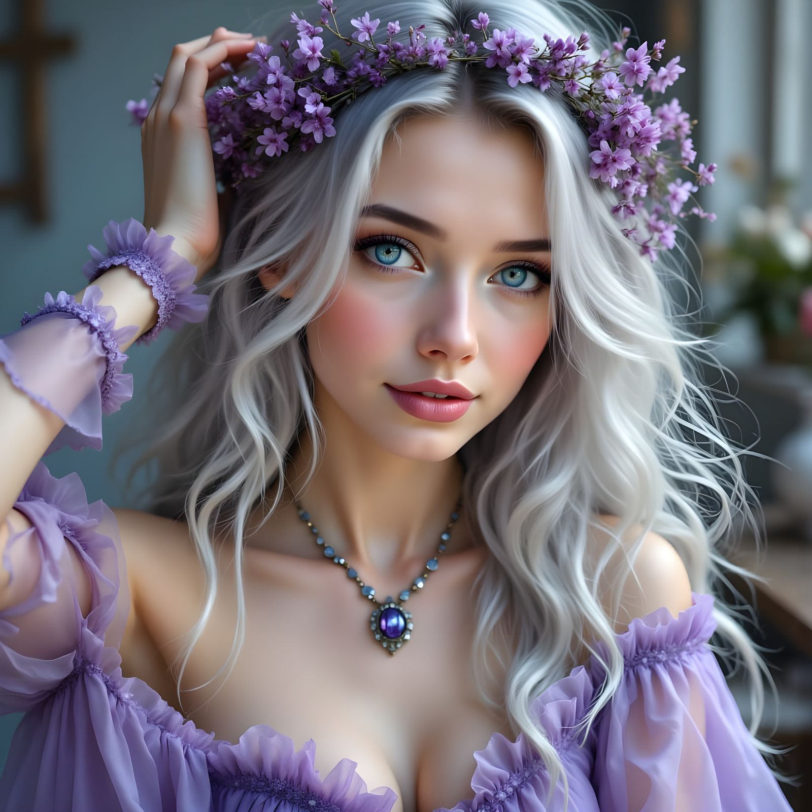 Norse Goddess Frigg Adjusting Violet Laurel