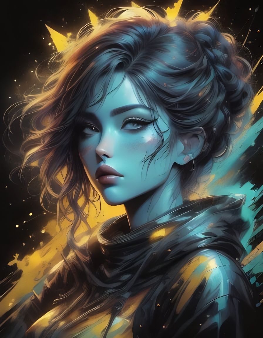 Ethereal Silhouette Portrait in Vibrant Watercolor and Ink