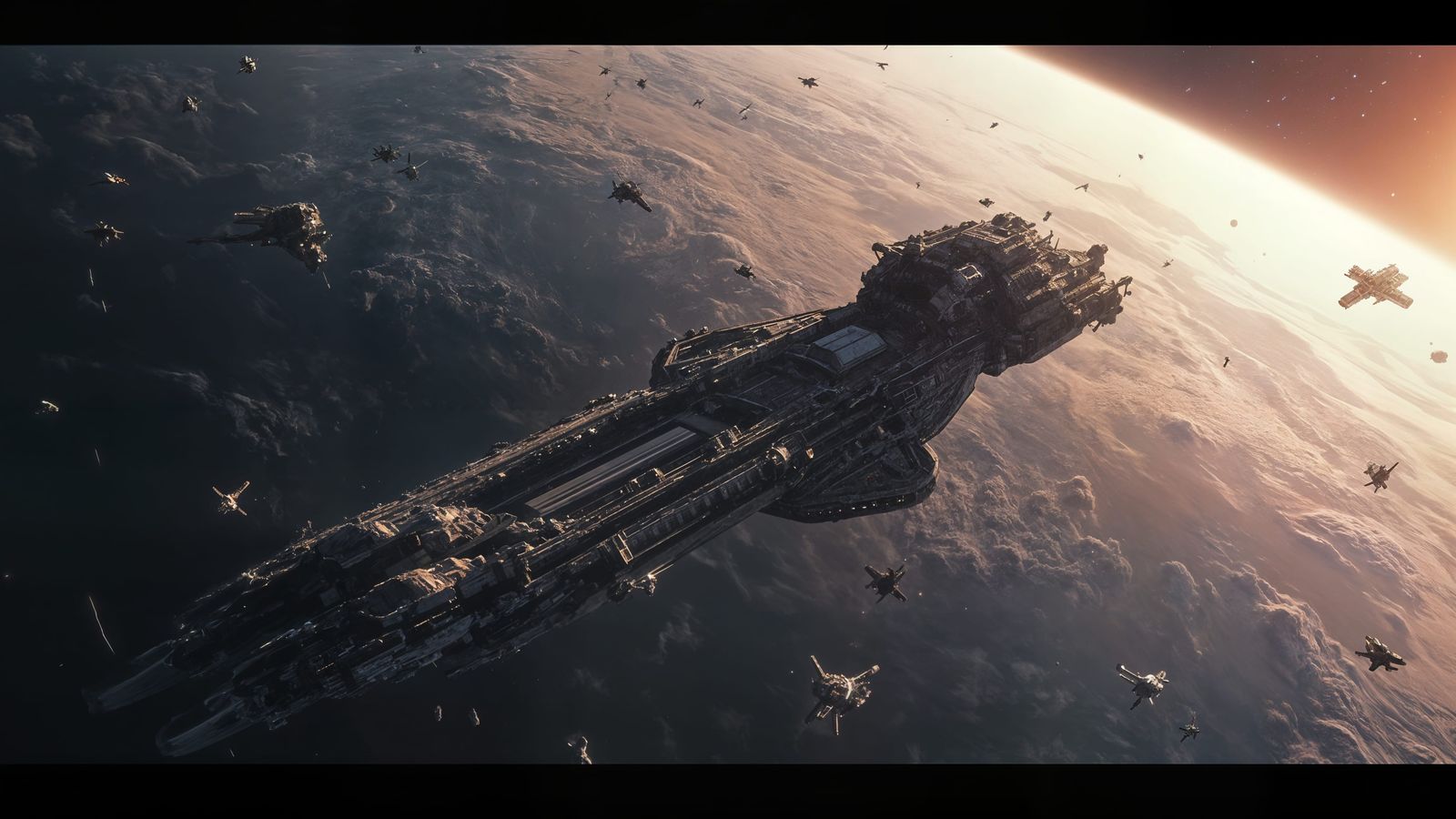 Spectacular Space Station Orbiting Gas Giant: Cinematic Stil...