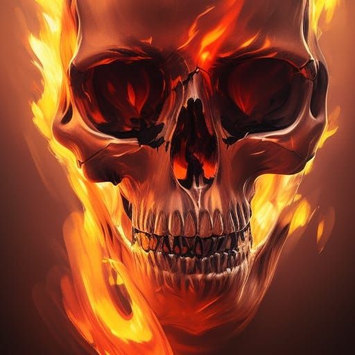 Detailed Skull on Fire: Hyperrealistic Portrait